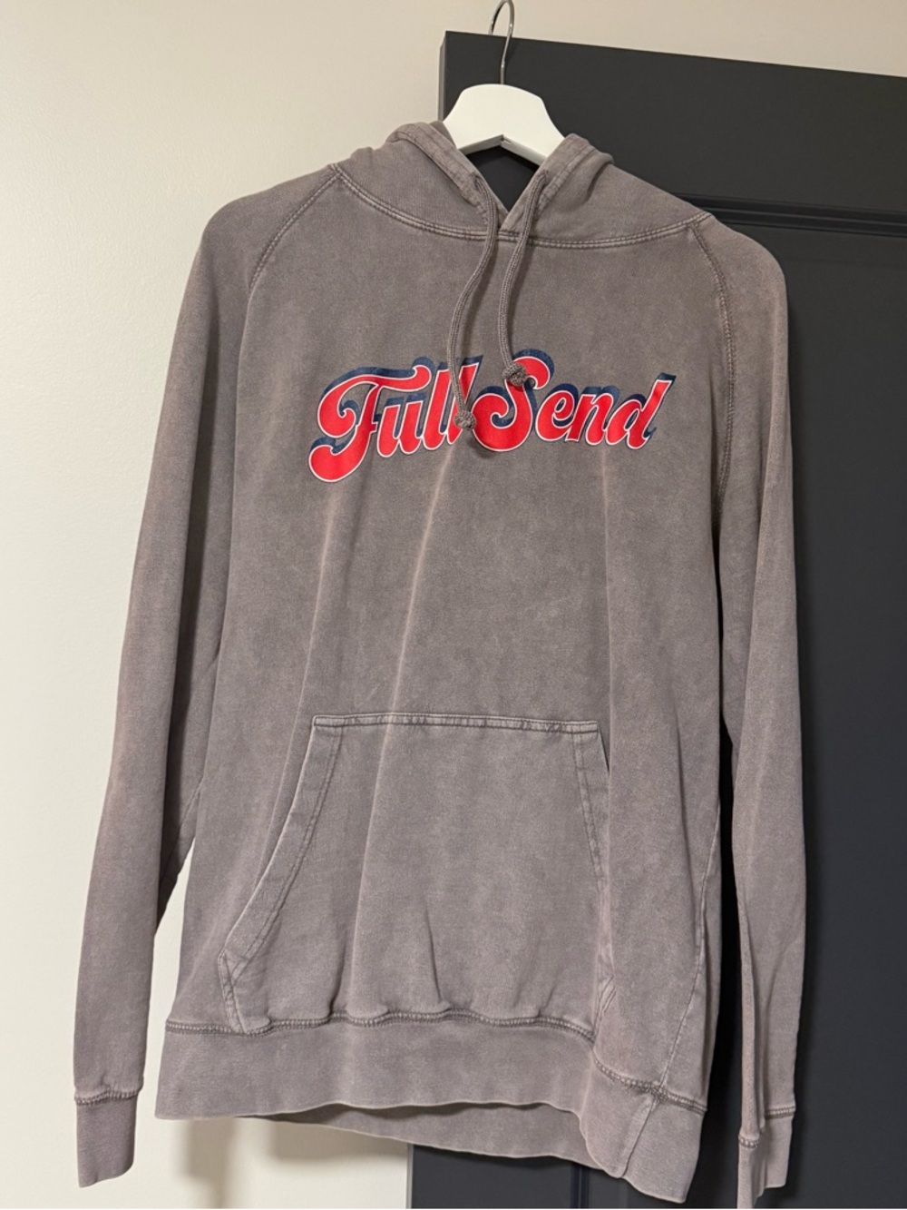 Full Send Gray Pullover Hoodie with Red Script - SIZE M UNISEX - 100% Cotton
